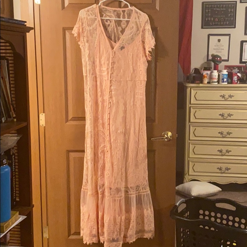 Pink Lace & Crochet Button Front Dess